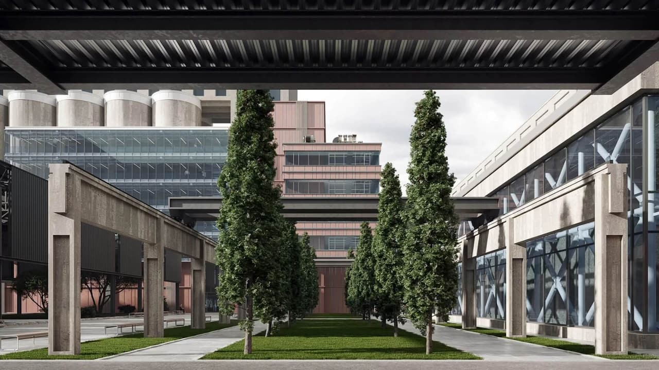 Landscape architecture rendering — factory renovation outdoor CGI