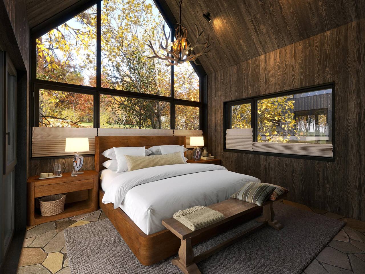 3D bedroom design — Hyatt glamping lodge CGI