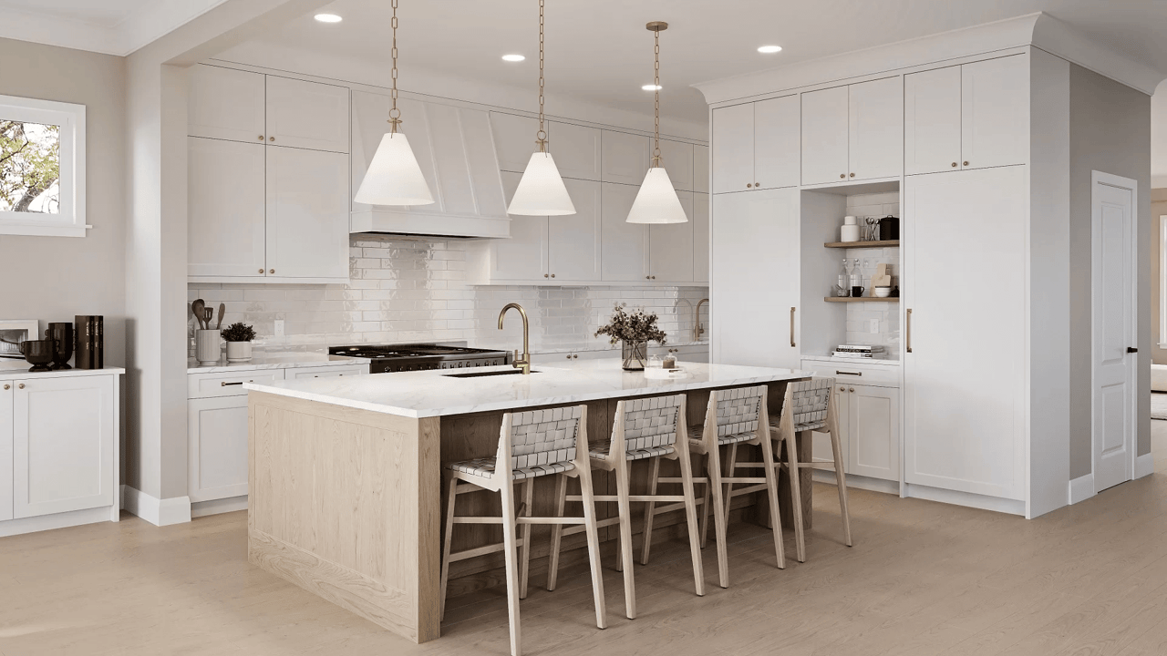 Kitchen design rendering — contemporary beige Chicago interior CGI