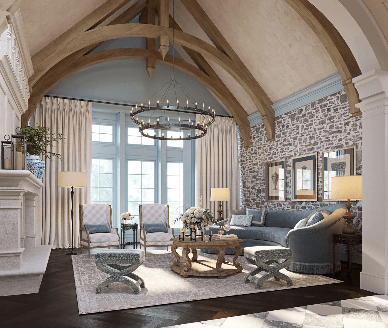 Living room rendering — traditional North Carolina CGI