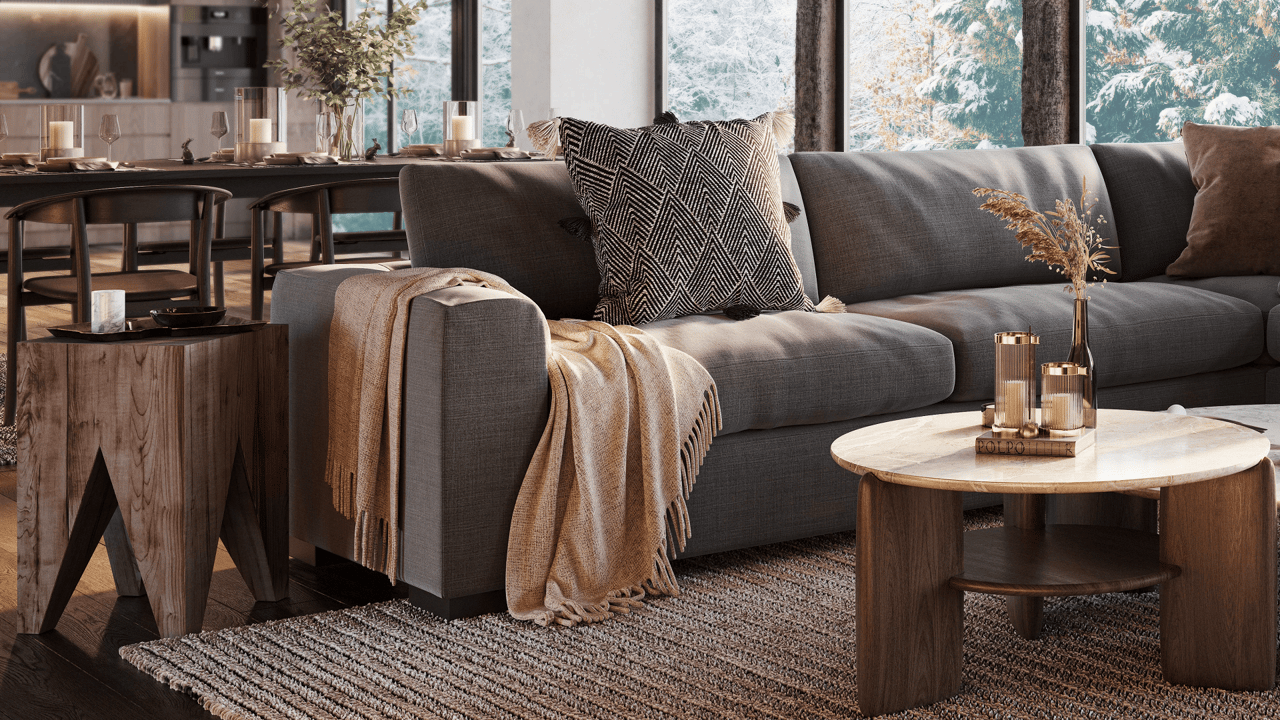 Living room rendering — close-up details CGI
