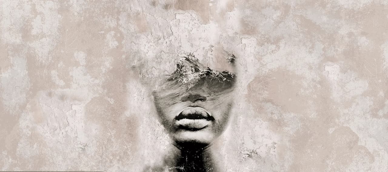 3D Hotel rendering of a custom fresco wall art design with a monochrome portrait and textured finish
