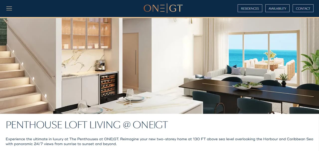 One GT Hotel 3D rendering on a penthouse page highlighting luxury living and ocean views