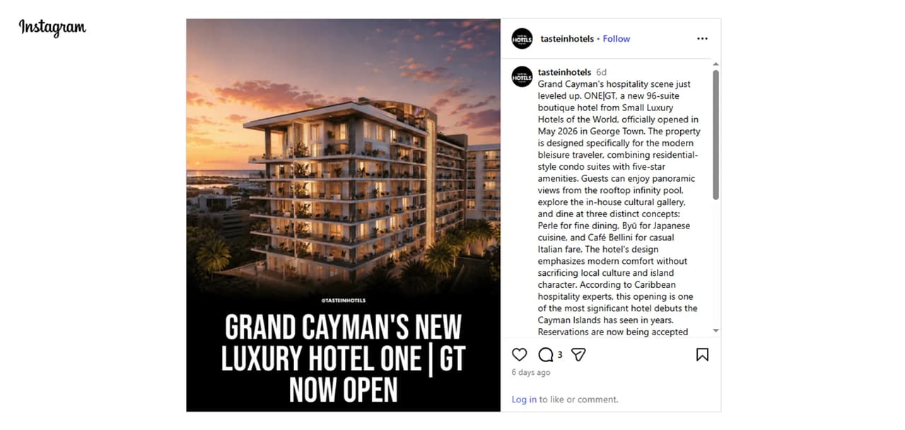 One GT Hotel 3D Visualization published in a social media campaign announcing the hotel opening