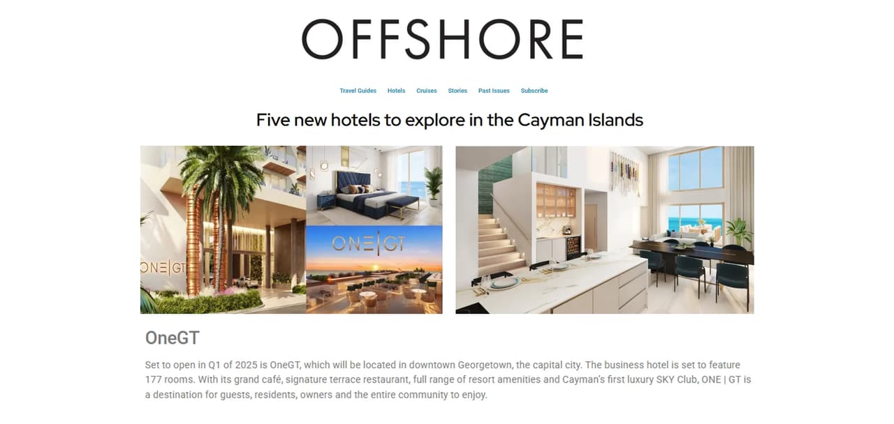 One GT Hotel 3D visualization featured in a hospitality media article promoting the hotel launch