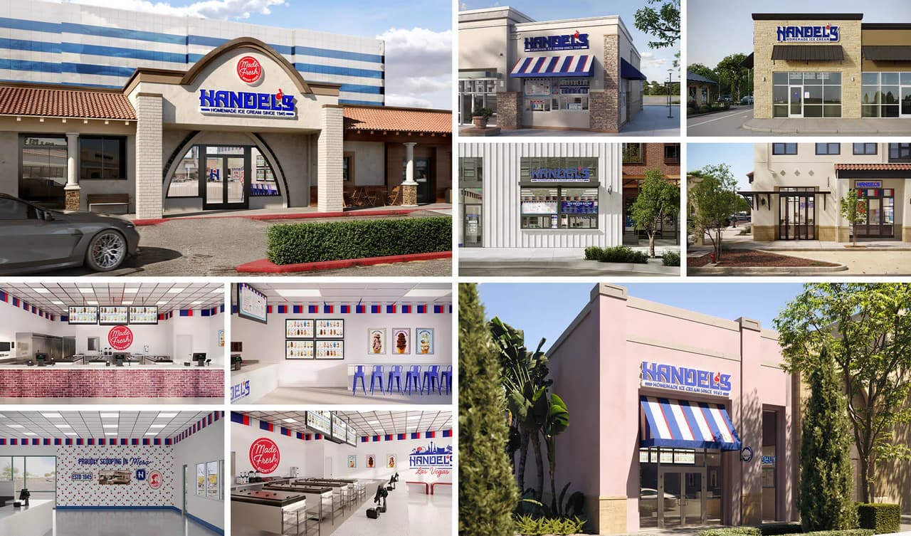 Ice cream shop 3D rendering projects — Handel's multi-location exterior and interior CGI results across U.S. franchise locations
