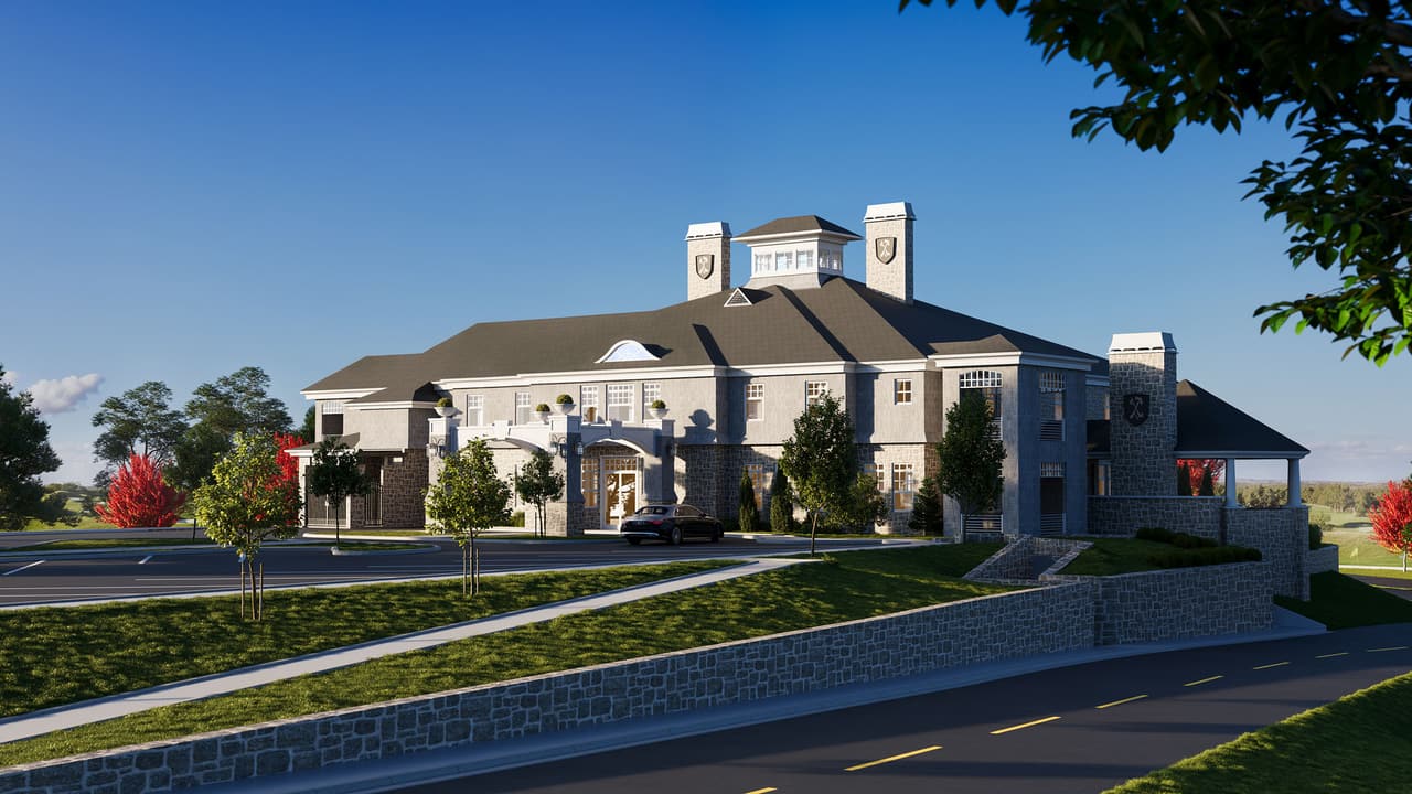 3D rendering new york indian hills clubhouse approach