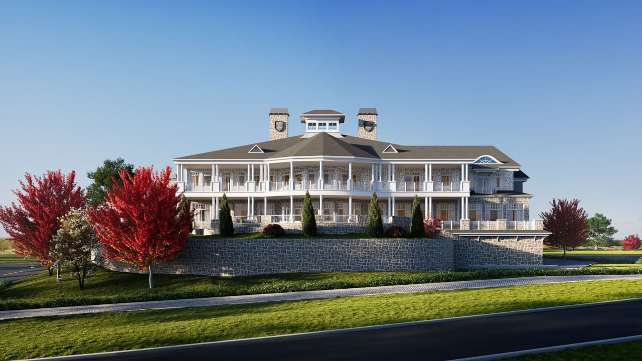 3D rendering new york indian hills clubhouse rear view