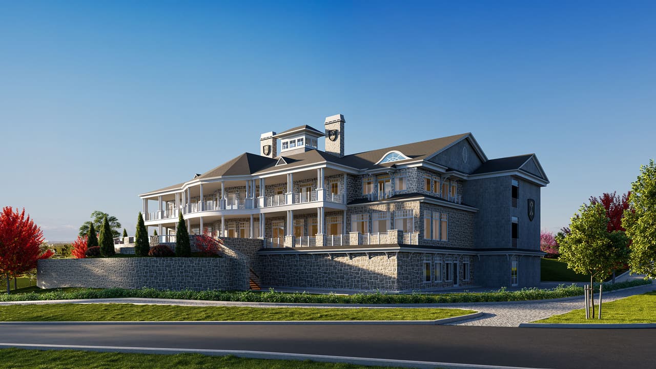 3D rendering new york indian hills clubhouse side view