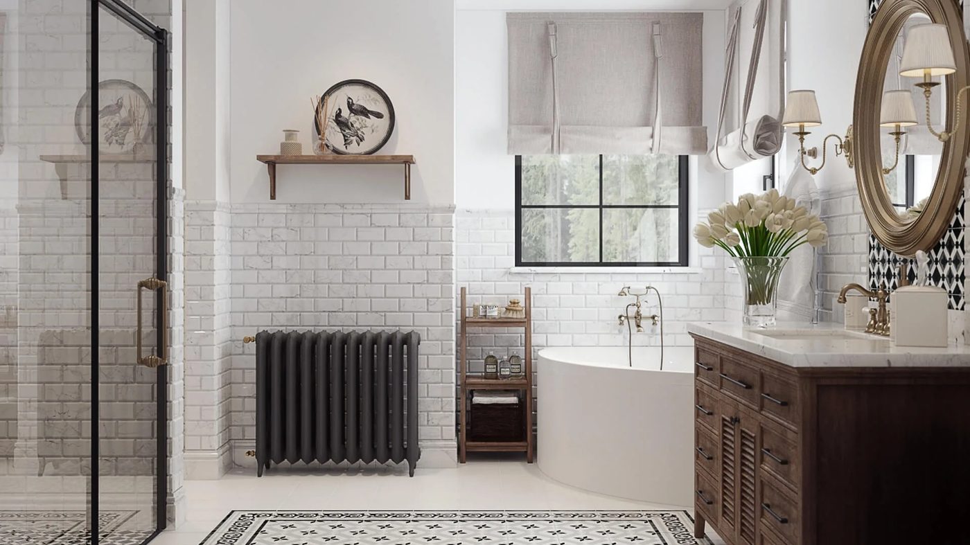 House 3D render of a bathroom with a shower and vanity