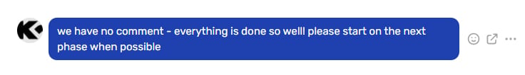 Client feedback screenshot about architectural animation