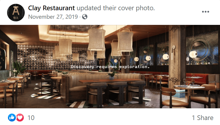 Restaurant 3D rendering — Clay social media marketing use