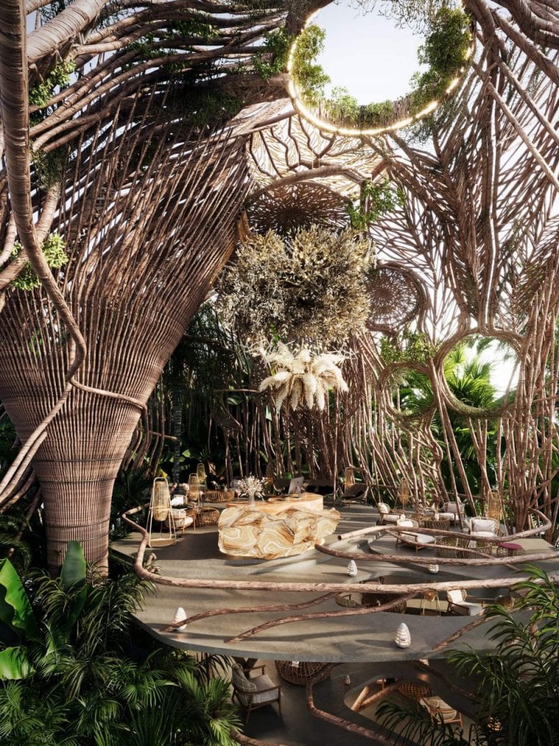 3D design visualization — exotic hotel lobby CG