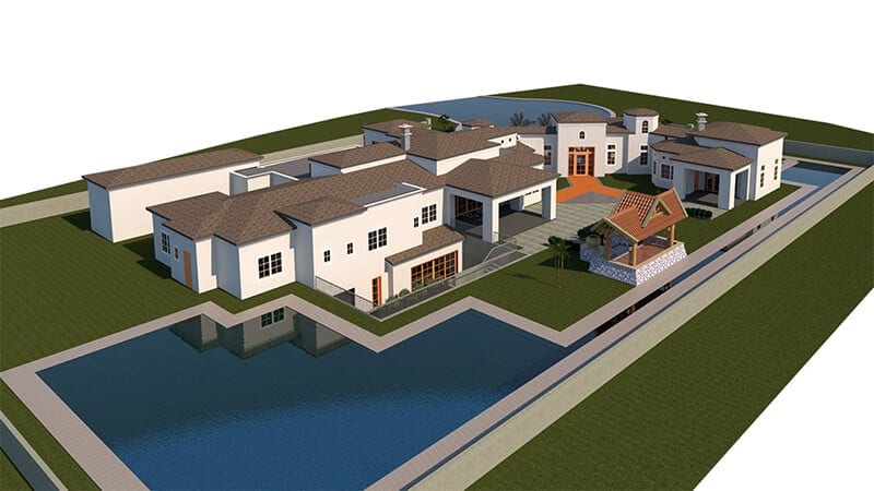 CAD 3D modeling — mansion architectural blueprint CGI