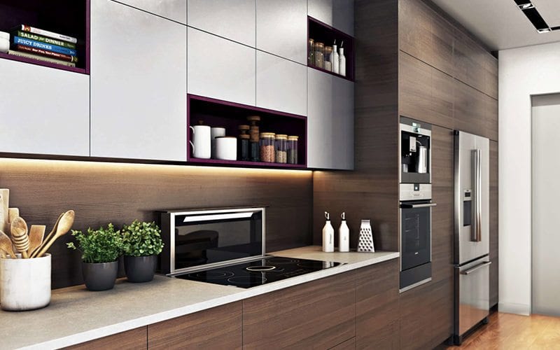 Smashingly Realistic Design 3D Rendering Highlighing A Kitchen Wooden Storage Wall