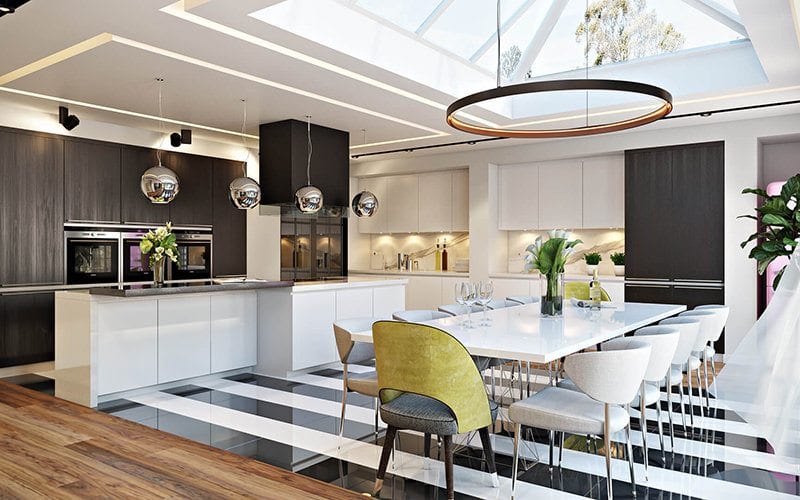 Interior Design 3D Rendering For A Kitchen With A Ceiling Window