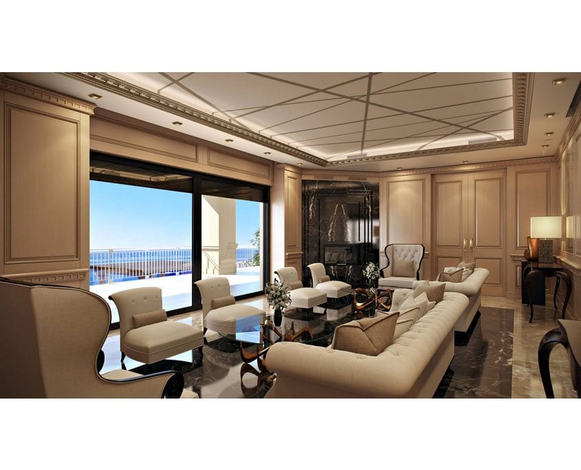 3D Render of a Room with Panoramic Windows