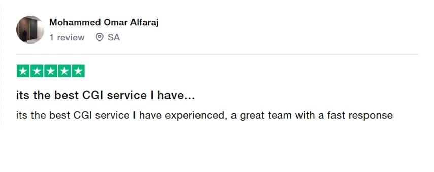 Trustpilot review calling ArchiCGI a fast and experienced CGI service
