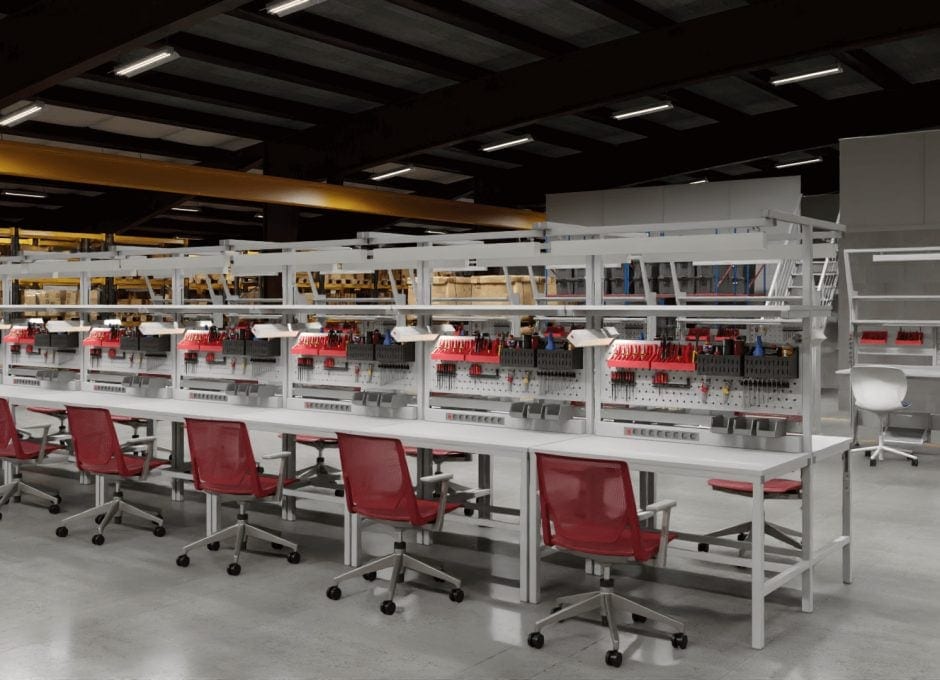 3D walkthrough animation of a factory interior