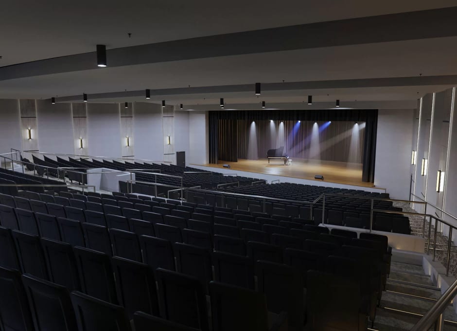Photorealistic 3D walkthrough of a theater interior