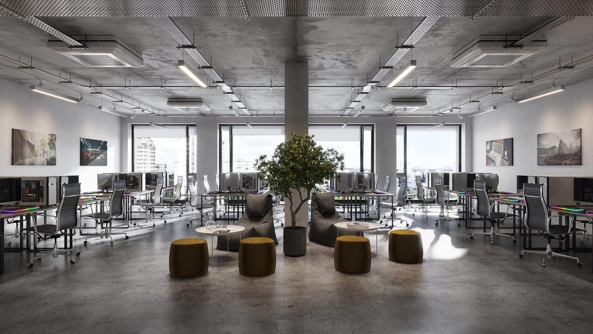 3D design visualization — modern office interior CGI