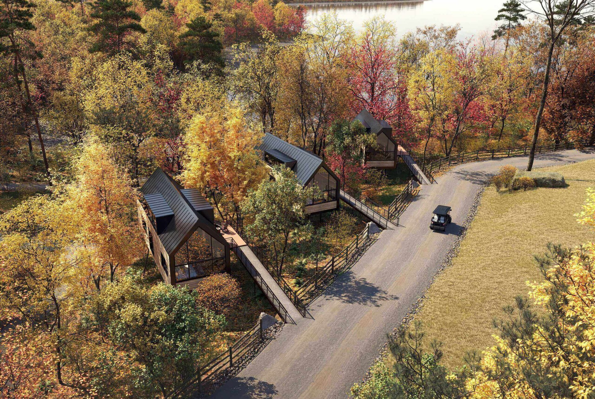 Exterior rendering cost — aerial view hotel CGI example