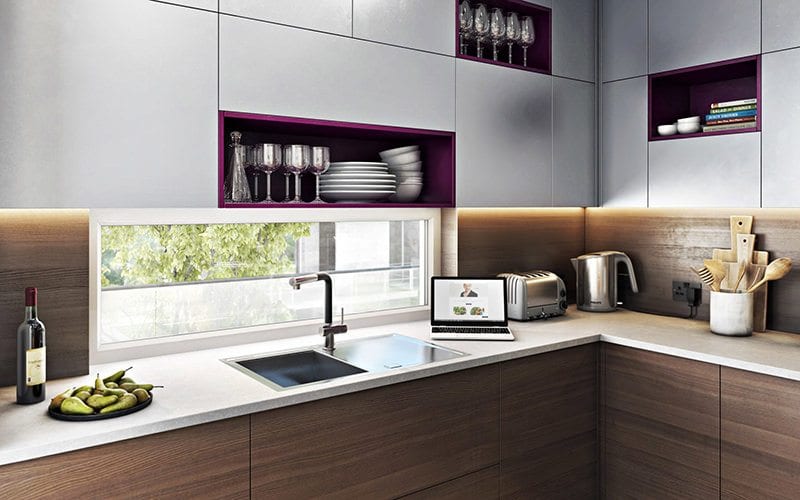 Awesome Kitchen Design 3D Rendering Showing The Working Surface By The Window