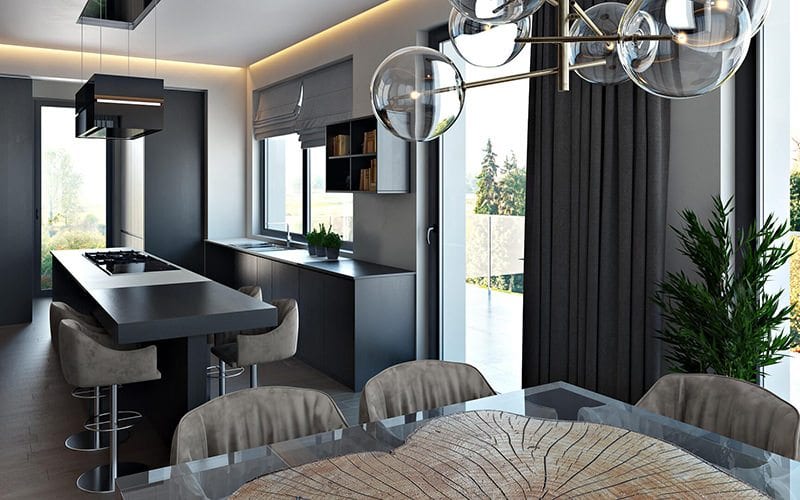 High-Quality Kitchen Design 3D Rendering: Impactful Black Island