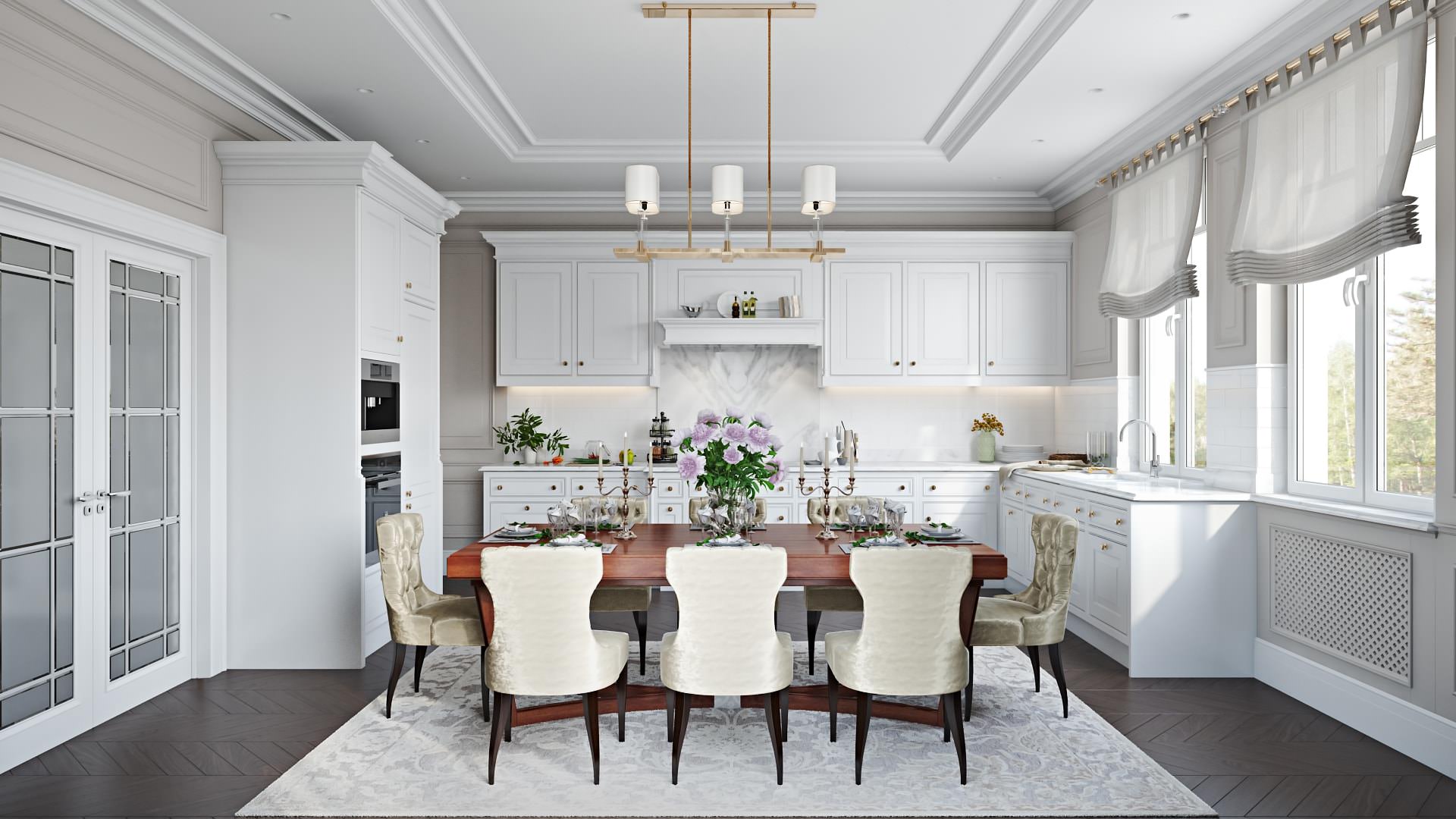 Photorealistic Kitchen Design 3D Rendering For A Spacious Sunlit Interior In White
