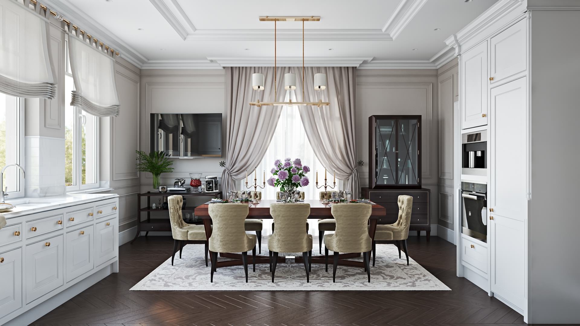 Photorealistic Kitchen Design 3D Rendering For A Spacious Sunlit Interior In White
