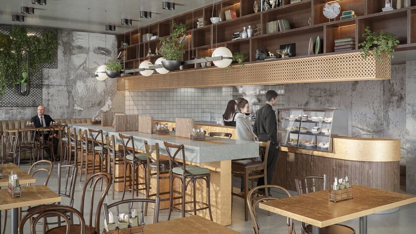 Draft cafe interior rendering — Corona Renderer result