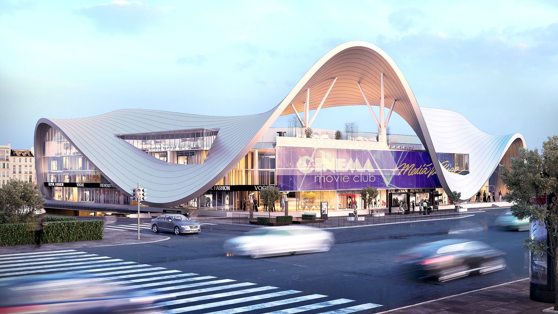 3D Rendering of a Modern Shopping Center