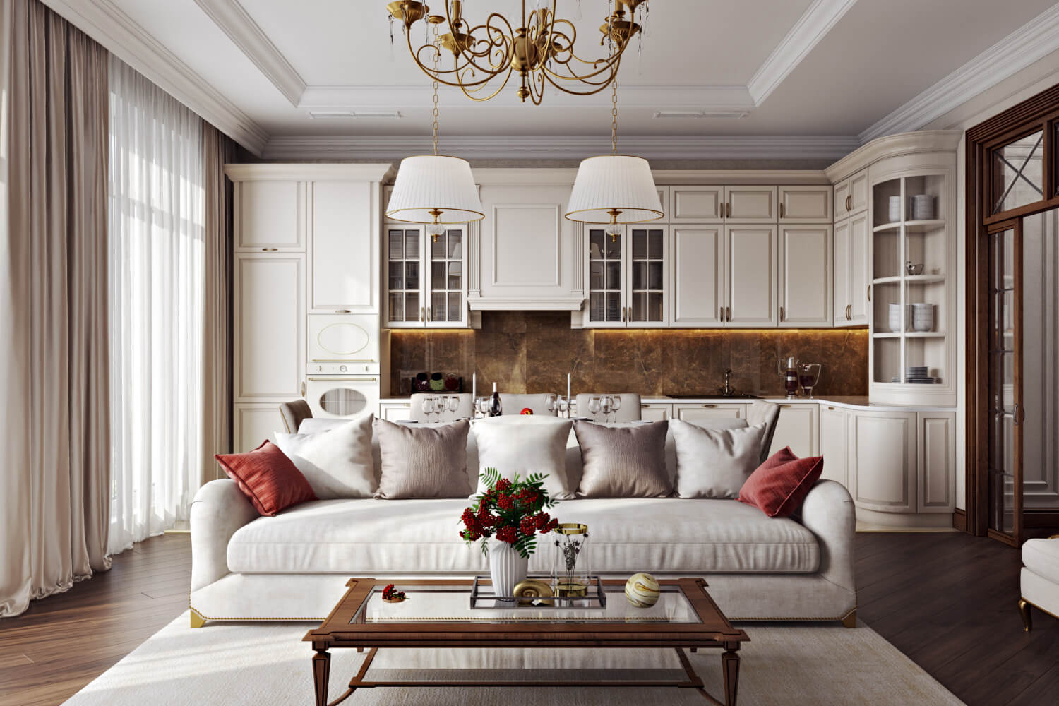 3D Visualization of a Cozy Living Room in a Traditional Style