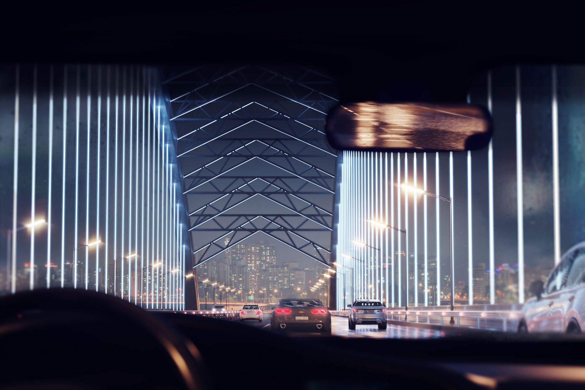 Photoreal 3D Rendering for a Bridge at Night