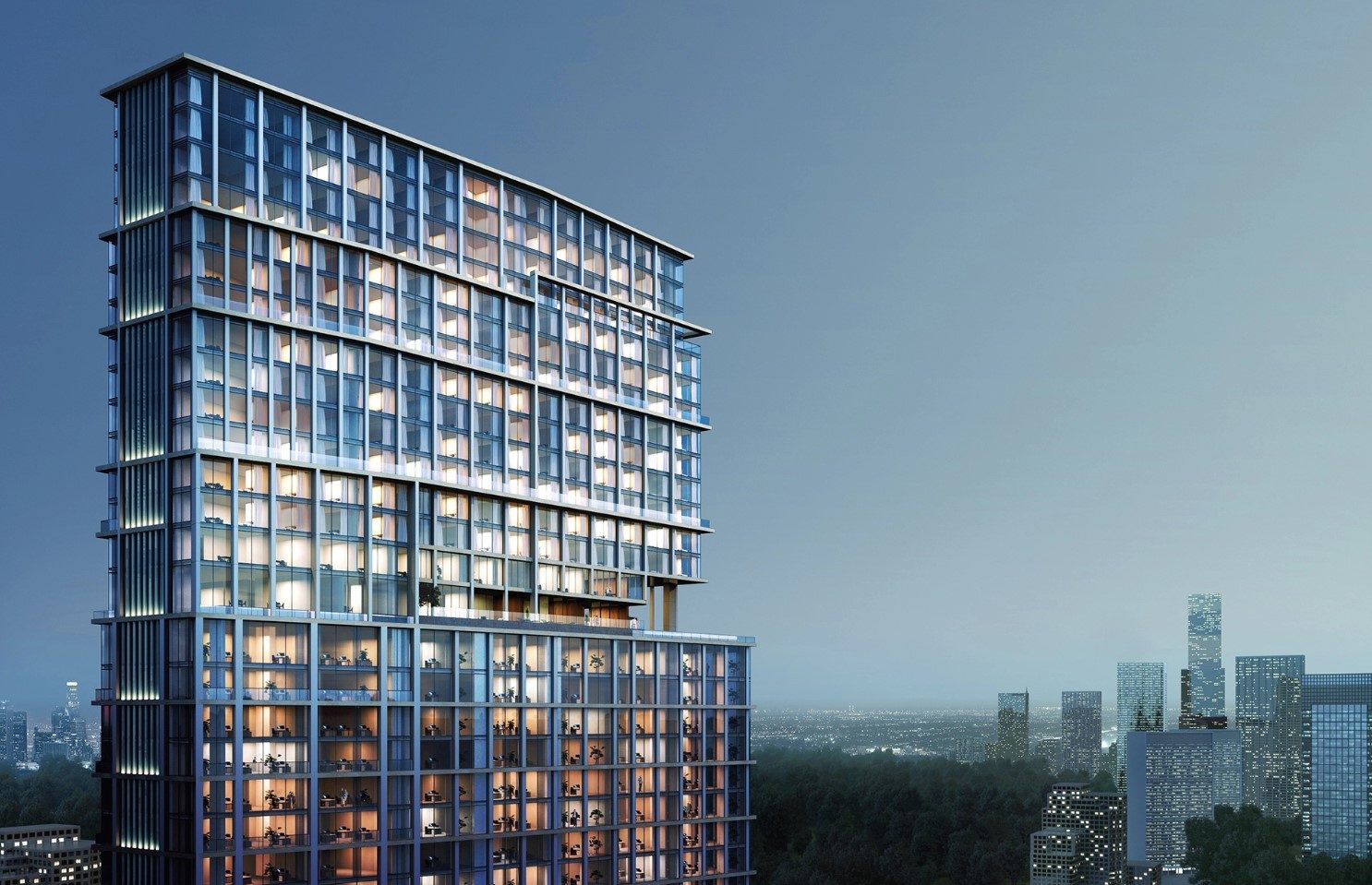 Photoreal 3D Rendering for a Business Center, Night View