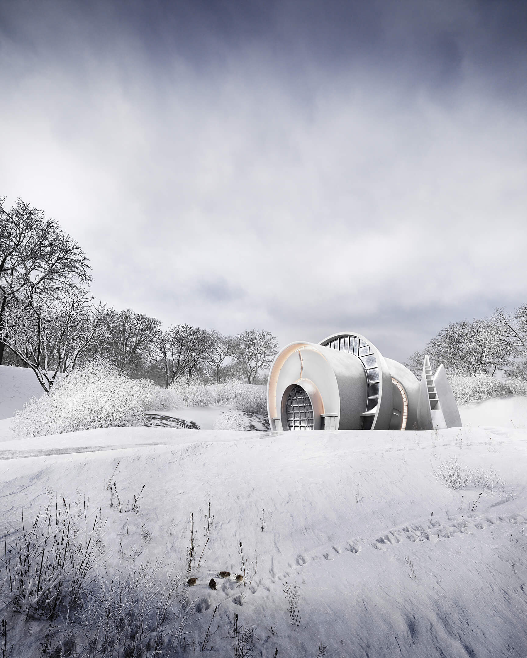 Architectural Design Visualization in a Winter Scene
