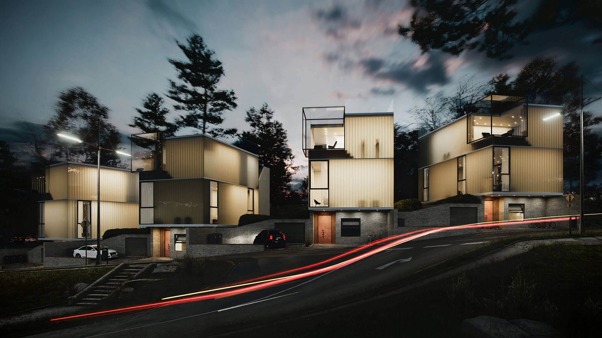 Rendering firms — minimalistic neighbourhood 3D CGI