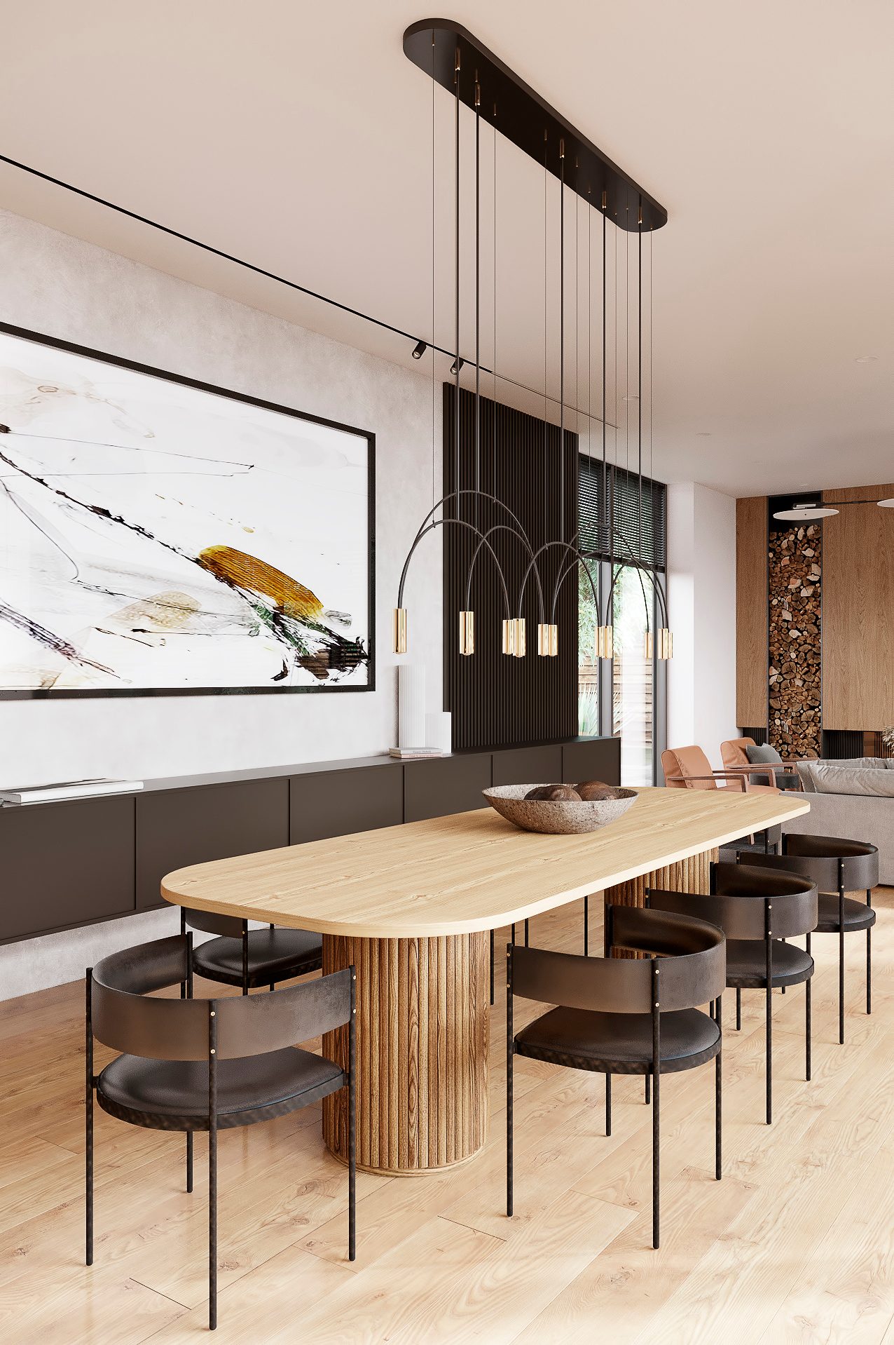 Open Concept Kitchen 3D Render: Dining Area