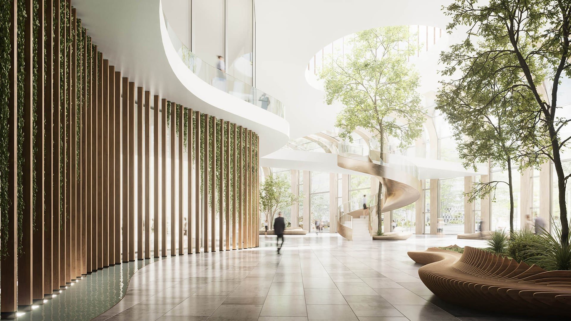 3D interior visualization — business center entrance hall CGI