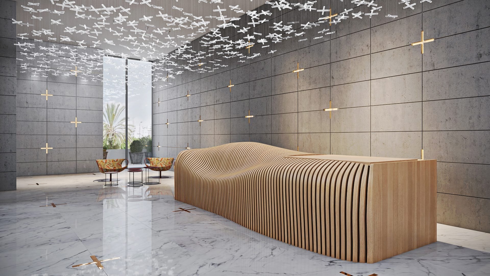 3D interior visualization — lobby with contextual elements CGI