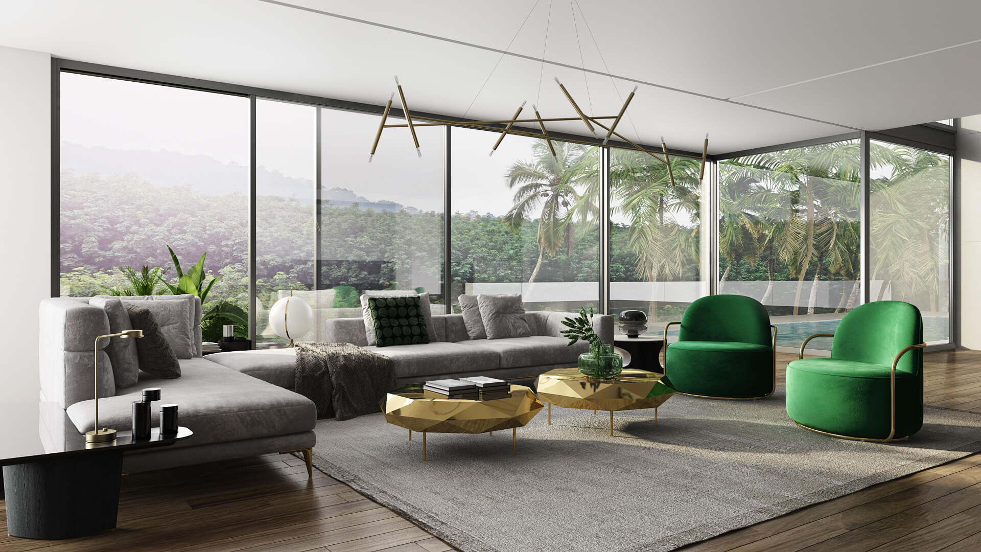 3D interior visualization — living room day lighting CGI