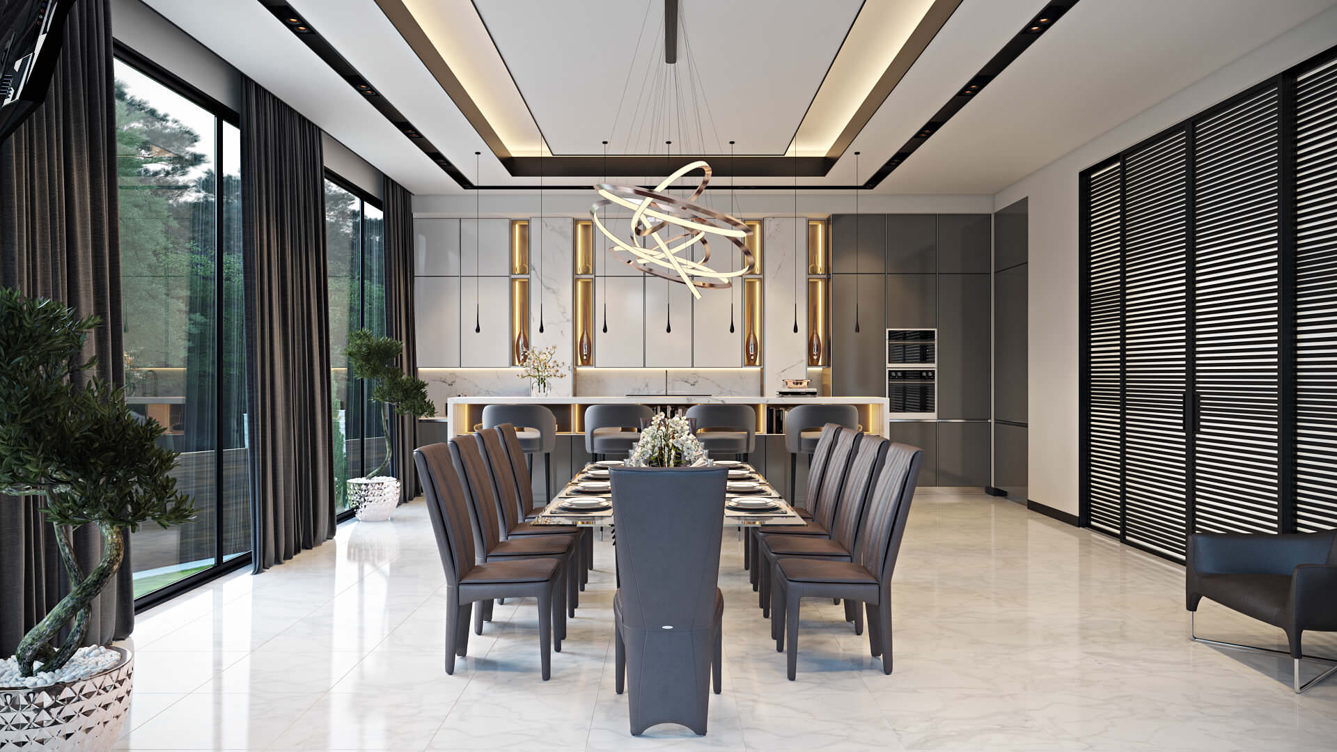 3D interior visualization — studio kitchen camera angle CGI
