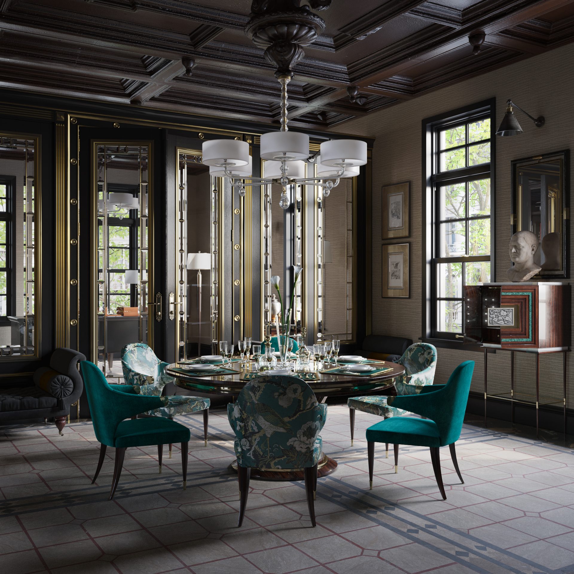 Interior Visualization of a Living Room in Neo Empire Style