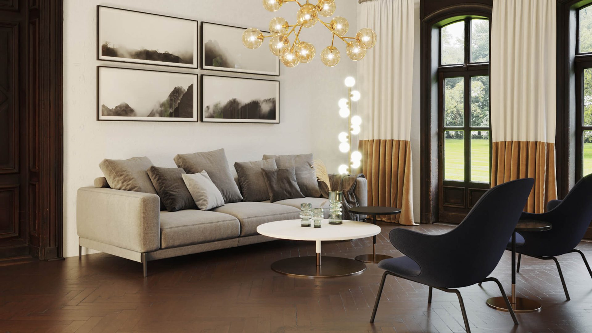 Interior rendering — combined natural and artificial lighting CGI