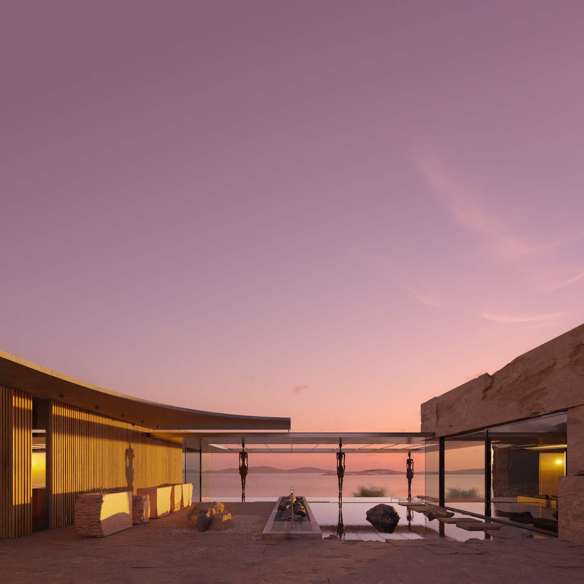 3D Image for a Sleek Residence at Sunset