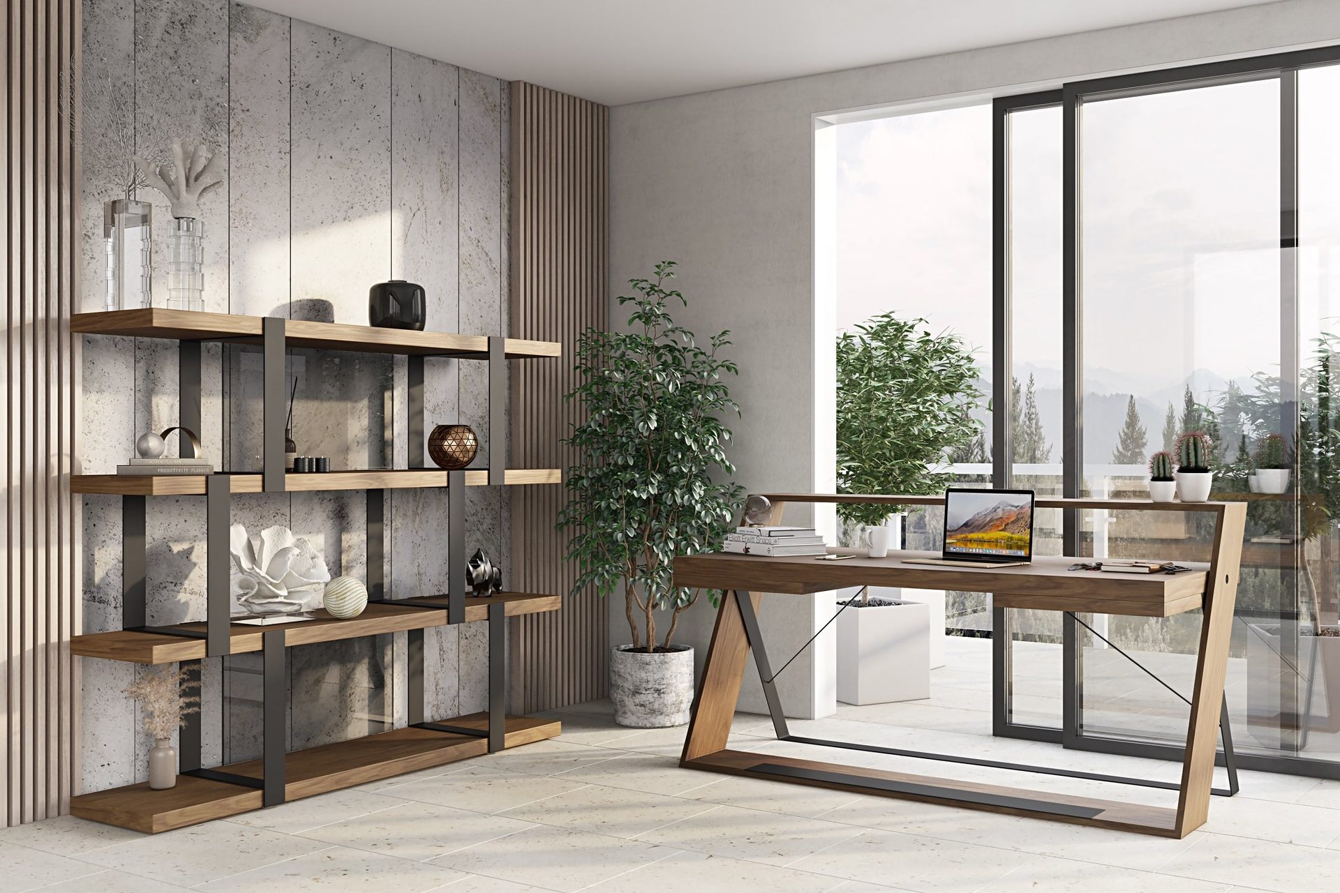 Office 3D Rendering of a Workspace in Contemporary Style