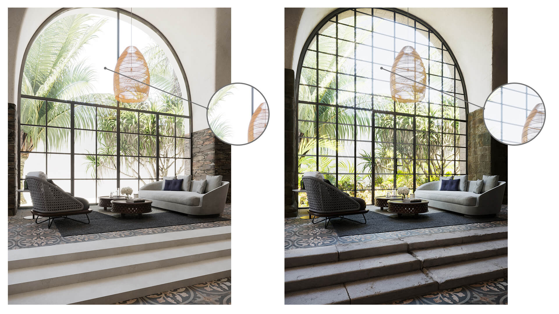 Architectural 3D rendering — perfect lighting large window CGI