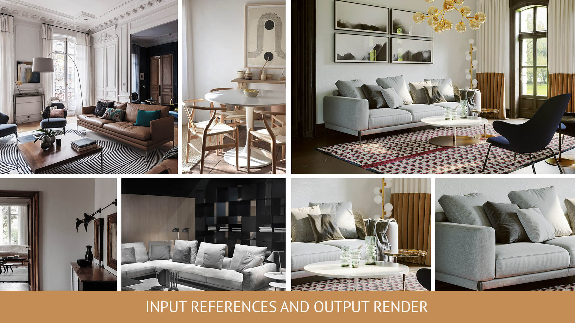 Interior rendering references and final 3D render