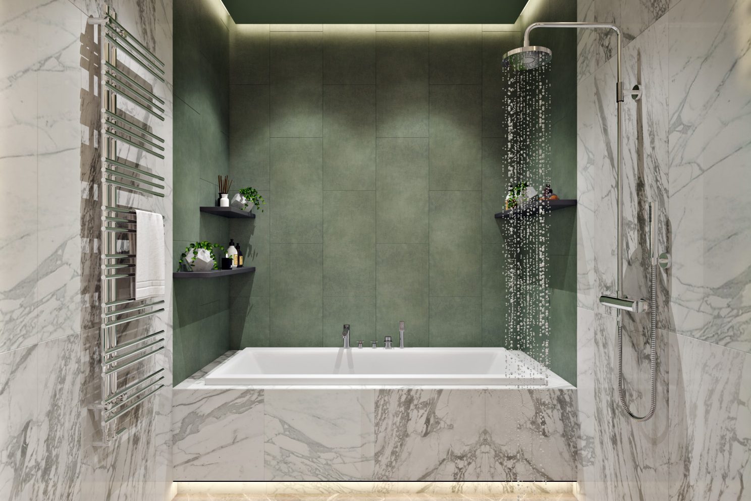 3D Visualization of a Bathroom Showcasing the Tilework