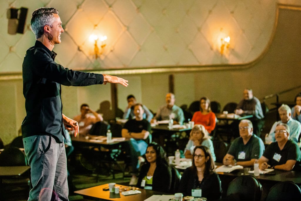 Architects listening to the speech of a marketing expert